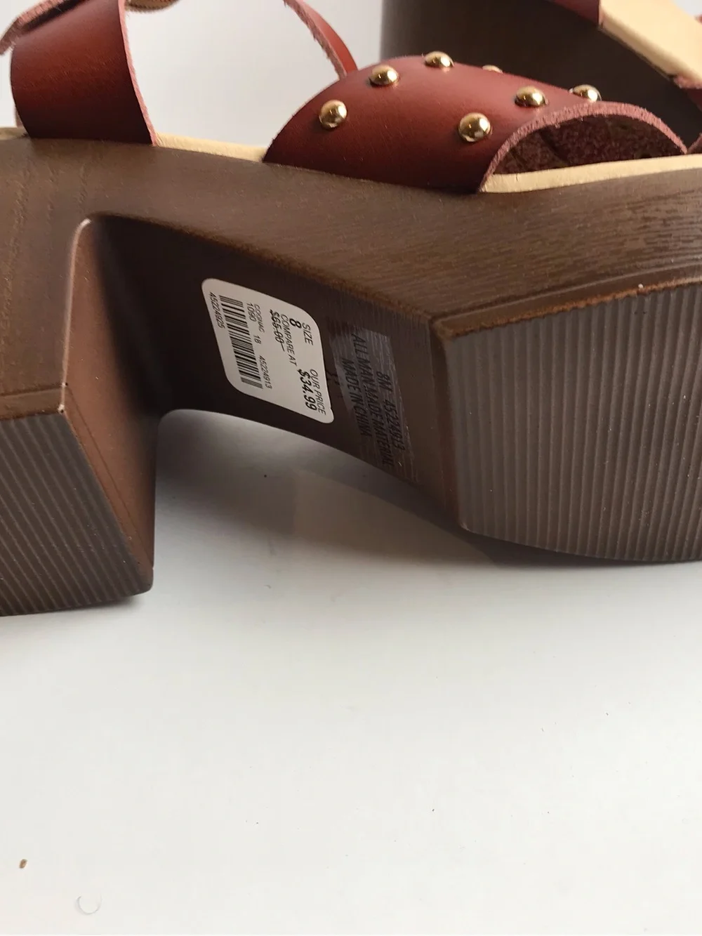 Brown Stud-Accent Platform Sandals with Ankle Strap